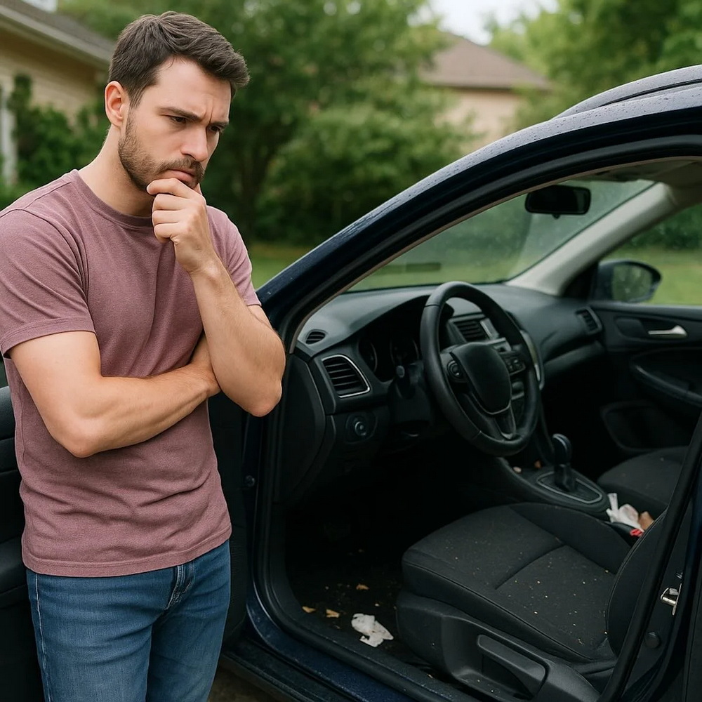 Mobile detailer cleaning car at customer home near me